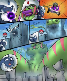 2025 2girls 4_fingers absol absurd_res anthro areola aroused big_breasts breasts building building_destruction city city_destruction comic destruction duo eeveelution espeon extreme_size_difference female female/female female_only fingers forked_tail front_view fur game_freak gem generation_2_pokemon generation_3_pokemon genitals green_areola green_body green_fur green_nipples green_pussy green_tail group growing growth hi_res lamedasize larger_female macro macro_female mammal markings nintendo nipples paws pokemon pokemon_(species) pokemorph purple_sclera pussy shiny_espeon shiny_pokemon size_difference spread_legs spreading striped_markings striped_tail stripes tail tail_markings unusual_anatomy unusual_tail vee_(beagle) vulva white_eyes