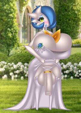 2025 2d 2d_(artwork) absurd_res anthro big_breasts big_lips bimbo bimbo_lips blue_hair blue_lips blue_lipstick breasts bride cleavage cock_ring curvy curvy_female curvy_figure digital_drawing_(artwork) digital_media_(artwork) fan_character futanari gardevoir gold_ring gynomorph hair hourglass_figure huge_breasts humanoid intersex marriage nintendo nirriti pokemon pokemon_(species) shaded shiny_gardevoir shiny_pokemon short_hair solo thick_thighs voluptuous wide_hips
