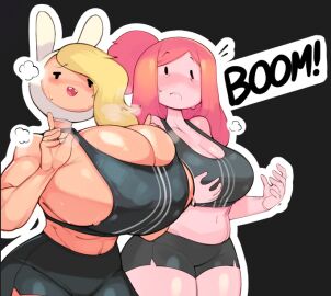2025 2d 2d_(artwork) 2d_artwork 2girls adventure_time alternate_breast_size athletic athletic_female bangs bare_shoulders bedroom_eyes belly belly_button big_breasts bikini_top black_eyes blonde_female blonde_hair blush blush_lines breast_envy breast_size_difference breast_squish breasts breasts_bigger_than_head buckteeth bulumble-bee bunny_ears bunny_girl bursting_breasts cartoon_network cleavage cleavage_overflow clothed clothed_female clothing collarbone curvaceous curvaceous_female curvaceous_figure curves curvy curvy_body curvy_female curvy_figure curvy_hips curvy_thighs english english_text exercise_clothing fake_animal_ears fake_bunny_ears female female_only fionna_the_human_girl fit fit_female gigantic_breasts gym_clothes gym_uniform hair_bun hairbun headgear headwear hourglass_figure huge_breasts human humanoid large_breasts light-skinned_female light_skin long_hair medium_support_(meme) midriff navel overflowing_breasts pale-skinned_female pale_skin pink_body pink_hair pink_skin plump princess_bubblegum rabbit rabbit_ears revealing revealing_clothes shiny shiny_skin short_shorts shorts sideboob skimpy skimpy_clothes skindentation slightly_chubby slim slim_waist smooth_skin sports_bra sportswear steam steaming_body stomach straight_hair sweat sweatdrop sweating sweaty sweaty_body sweaty_breasts swept_bangs text thick thick_hips thick_thighs thighs thought_bubble tied_hair toned toned_female toned_stomach waist wide_hips