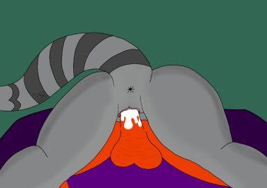 anthro anus balls bodily_fluids cum cum_inside domestic_cat duo durulo_the_cat felid feline felis female genital_fluids genitals kerry_the_racoon male male/female mammal mature_female penetration procyonid pussy raccoon slim_male spread_legs spread_pussy spreading stormfluff567 vaginal_penetration