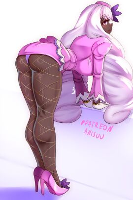 1girls anis anisdrawn ass_up fishnets game_freak high_heels jacinthe_(pokemon) miniskirt nintendo panties_peek pokemon pokemon_legends:_z-a showing_panties teasing yukari_(pokemon)