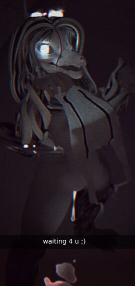 3d 3d_model big_breasts big_thighs black_hair black_stripes blender blender_(software) boob boobs_popping_out breast_covered breasts caption cat_pose cum_on_floor destroyed_clothing female furry glowing_eyes looking_at_viewer looking_from_below looking_into_camera mal0 malo midwesternw phone pussy pussy_ejaculation pussy_juice pussy_juice_drip scp scp-1471 scp_foundation solo tit tits_obscured vhs_filter virgin_killer_sweater white_eyes white_hair