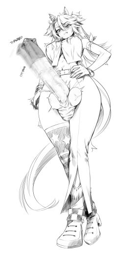 animal_ears animal_genitalia animal_genitalia_on_humanoid balls_clench duplicate female futanari horse_girl horsecock horsecock_on_humanoid human_with_animal_genitalia human_with_horsecock intersex monochrome norunollu obey_your_master_(umamusume) throbbing umamusume umamusume:_cinderella_gray uncensored