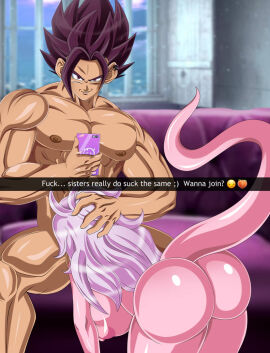 2d android_21 android_21_(good) ass ass_focus background big_breasts blowjob bluegraves breasts dark_purple_hair digital_media_(artwork) dragon_ball dragon_ball_fighterz dragon_ball_z earrings faceless_female fellatio female hand_on_head majin_android_21 male muscular muscular_male nipples oral oral_sex pink_nipples pink_skin pink_tail purple_eyes purple_hair tail vegetto vegito white_hair