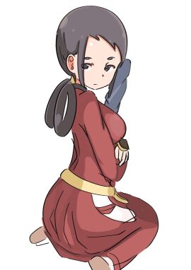 1girls ass bakumatsu_roman:_gekka_no_kenshi big_ass big_breasts black_eyes black_hair breasts busty closed_eyes fat_ass female female_only fingerless_gloves gloves half-closed_eyes hibiki_takane highres huge_ass japanese_clothes large_breasts long_hair looking_at_viewer looking_back low_twintails seductive seductive_look sensual sideboob sitting snk solo sword takane_hibiki vatsha voluptuous weapon