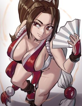 1girls big_breasts breasts brown_hair cleavage fan fatal_fury female female_focus female_only human king_of_fighters large_breasts looking_at_viewer mai_shiranui moxydrawsmore ponytail solo solo_female solo_focus thick_thighs thighs wide_hips