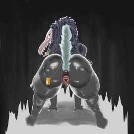 1:1 absurd_res animal_genitalia animal_vulva anthro anus ass bone canine_genitalia canine_vulva colored digital_drawing_(artwork) digital_media_(artwork) female fifity genitals glistening glistening_body hair hi_res long_hair malo presenting presenting_anus presenting_hindquarters presenting_vulva shaded skull skull_head solo tail vulva