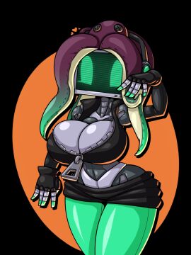 2d 2d_(artwork) 2d_artwork breasts cleavage curvaceous curvy curvy_figure female fingerless_gloves gloves hearts humanoid large_breasts limebot limebreaker long_hair marina_(splatoon) original_character robot robot_girl robot_humanoid screen_face simple_background splatoon sweater thick_thighs thighs wide_hips