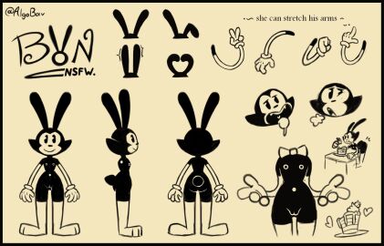 4_fingers algob4v anthro ass bav bent_over black_body black_border black_breasts black_butt black_ears black_eyes black_fur black_nose black_pussy black_tail black_text bodily_fluids bon_(bav) border bow_tie breasts character_name clothing countershade_face countershading dripping ear_heart eating eating_food english_text female female_anthro fingers food fur genitals gloves handwear heart_symbol hi_res humanoid_genitalia humanoid_pussy lagomorph leporid mammal model_sheet navel nipples nude nude_anthro nude_female open_mouth pancake pussy rabbit rubberhose saliva saliva_drip scut_tail short_tail small_breasts solo tail teeth text tongue tongue_out toony toony_eyes twitter_handle white_body white_bow_tie white_clothing white_countershading white_face white_gloves white_handwear white_nipples