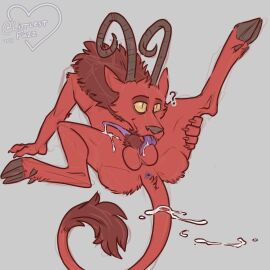 1boy 2023 2d 5_fingers after_masturbation after_orgasm animal_genitalia animal_penis anthro anus ass auto_balls_lick bad_anatomy balls balls_lick big_balls bodily_fluids bovid caprine caprine_demon caprine_penis cheek_tuft claws cloven_hooves colored_sketch completely_nude cum cum_on_balls cum_on_ground cum_on_self cum_on_tail cum_on_tongue cum_string demon digital_drawing_(artwork) digital_media_(artwork) don't_starve_(series) don't_starve_together erection facial_tuft finger_claws fingers fur furry furry_only genital_fluids genitals hi_res hooves horn imp klei_entertainment licking littlestfuzz looking_at_viewer looking_up male male_only mammal masturbation neck_tuft nude nude_male oral oral_masturbation penis pupils purple_anus purple_penis question_mark raised_leg red_body red_fur ruff self_lick sex sheath sheath_tuft simple_background sketch slit_pupils smile snout solo spread_legs spreading tail tail_tuft tapering_penis thin_penis tongue tuft underhoof unguligrade unguligrade_anthro unguligrade_legs wortox yellow_sclera