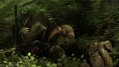 bodypaint camouflage female/male forest_background forest_sex ghillie_suit halo_(series) human_only sneaky_sex source_filmmaker tagme thigh_sex video