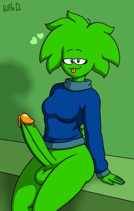 1futa :3 balls breasts clothed clothing club_penguin erection futa_only futanari green_fur huge_cock humanoid humanoid_penis intersex partially_clothed penis puffle puffledreemurr smooth_balls solo sweater