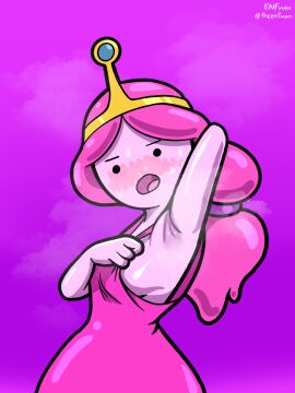 1girls 2d adventure_time alternate_version_available armpit armpit_fetish blush breasts dress female full_color fully_clothed no_penetration open_mouth pink_body pink_hair ponytail princess_bubblegum showing_armpits sideboob solo solo_female steam sweaty_armpits tagme theenfman