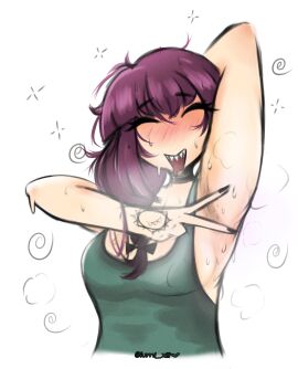 1girls arm_behind_head armpit_crease armpit_fetish armpit_peek armpits black_nails bocchi_the_rock! braid breasts choker closed_eyes_smile drunk female female_only grinning hiroi_kikuri laughing lumi_xiii medium_breasts musk_clouds sharp_teeth sleeveless_shirt smelly smelly_armpits solo spread_armpit steam steaming_body sweat sweat_stain sweaty_armpits sweaty_breasts