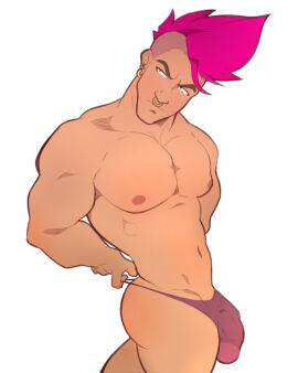 1boy abs ass bara big_bulge big_penis bulge dkmate ear_ring earring erect_penis erection erection_in_thong erection_in_underwear erection_under_thong erection_under_underwear gold_earring gold_nose_ring green_eyes hudson_(dkmate) human human_only magenta_hair male male_focus male_only mohawk mohawk_(hairstyle) muscles muscular muscular_male nipples nose_ring oc original_character pecs pectorals penis penis_in_thong penis_in_underwear pink_hair pink_thong pink_underwear see-through_thong see-through_underwear shaved_sides side_shave simple_background solo solo_focus solo_male standing thick_penis thong thong_only thong_panties underwear underwear_only veiny_penis white_background yaoi