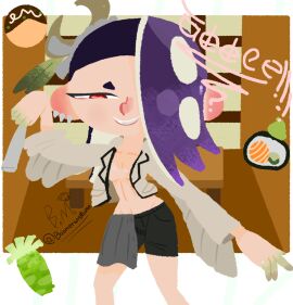 boomerangmunke breasts female no_bra open_shirt shiver_(splatoon) sideboob splatoon