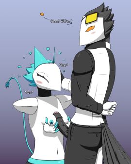 1boy 1girls 4:5 absurd_res anthro avian big_penis blush bodily_fluids bottomwear breast_play breasts closed_eyes clothed_male clothing collared_shirt darkner deltarune deltarune_chapter_2 dialogue duo english_text eyewear felid female foreskin genitals glasses gloves handwear heart_symbol hearts_around_head hi_res lactating lactating_during_sex machine male male/female mammal nipples nude nude_female onomatopoeia pants penis purring robot sex simple_background small_breasts smile sound_effects swatch_(deltarune) tail tasque_manager_(deltarune) text titjob topwear uncircumcised undertale_(series) unretracted_foreskin vein veiny_penis vest xevv