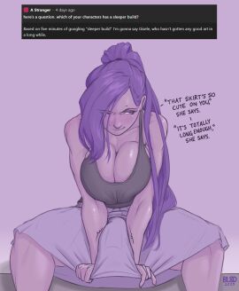 1futa ask_blog big_breasts big_penis bluebl8d blush breasts bulge bulge_through_clothing cleavage clenched_teeth clothed clothing embarrassed embarrassed_female embarrassed_futa erection_under_clothes erection_under_skirt eyebrows_visible_through_hair female fully_clothed futa_only futanari gisele_(bluebl8d) half-erect huge_breasts human inconvenient_penis ineffective_clothing ineffective_skirt intersex long_hair looking_away original original_character penis penis_under_clothes penis_under_skirt ponytail purple_eyes purple_hair revealing_clothes solo solo_female solo_futa sweat sweatdrop sweating sweaty_face tenting text text_box throbbing throbbing_penis unwanted_erection useless_clothing