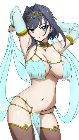 1girls armpit belly_button belly_dancer_outfit big_breasts blue_eyes blue_hair breasts cleavage dayyo_(daydarion/day-chan) female female_only hololive hololive_english hololive_english_-council- hololive_english_-promise- huge_breasts large_breasts light-skinned_female light_skin ouro_kronii pelvic_curtain revealing_clothes skimpy_clothes solo tiara virtual_youtuber