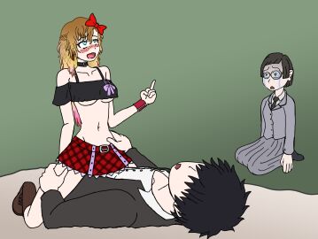 1boy 2girls actualtrashhuman adapted_costume alexis_woodrider alt_girl aqua_eyes bangs bare_midriff bare_shoulders belt black_topwear blonde_hair blonde_to_pink_hair blush boots bow_in_hair breasts brown_to_blonde_hair bullying choker clothed_female_nude_male clothed_sex cosplay covered_penetration cowgirl_position crop_top cucked_by_bully cucked_by_crush cucked_by_friend cuckquean female forced_to_watch freckles french_braid golden_hair gradient_hair groin hairbow humiliation implied_penetration implied_sex jealous jealousy laughing long_hair male middle_finger midriff miniskirt multicolored_hair navel netorare nude_male_clothed_female off-shoulder_shirt ombre_hair plaid_skirt pleated_skirt revealing_clothes reverse_netorare sadistic sadistic_female sex_under_skirt skimpy skimpy_clothes skinny skinny_female skinny_legs skirt slender_body slender_waist taunting three-tone_hair two-tone_hair underboob watching wavy_hair