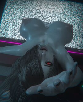 1girls 3d big_breasts black_hair breasts completely_nude female ghost ghost_girl glowing_eyes grey_skin horror large_breasts monster_girl nipples pale-skinned_female pale_skin red_eyes solo tdontran the_ring yamamura_sadako