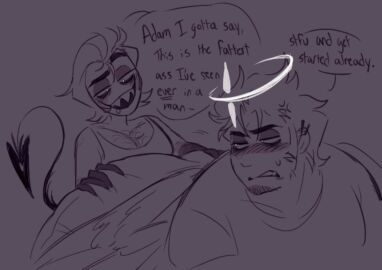 2025 adam_(hazbin_hotel) averrbaverr dialogue first_time gay hazbin_hotel lucifer_morningstar_(hazbin_hotel) male vivienne_medrano