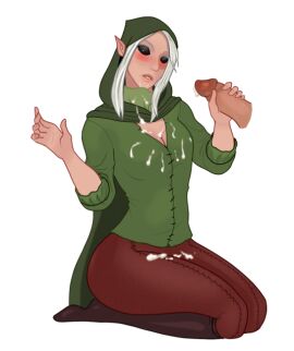 1girls after_fellatio black_eyes black_pupils black_sclera clothed cum cum_on_body elf elf_ears female fully_black_eyes kerillian spacemaxmarine straight vermintide warhammer_(franchise) warhammer_fantasy wood_elf wood_elf_(warhammer)