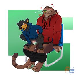 american_black_bear balls bear big_clitoris black_bear bodily_fluids bottomless bottomwear bottomwear_down clitoris clothed clothing cougar cum cum_inside cuntboy duo ear_piercing facial_piercing felid feline furry genital_fluids genitals hi_res hoodie intersex intersex/male lip_piercing male mammal nose_piercing on_bottom on_top pants pants_around_ankles pants_down partially_clothed penetration penile penile_penetration penis piercing pussy reverse_cowgirl_position sex short_stack sitting size_difference topwear ursine vaginal_penetration yamato_burr yamatopawa
