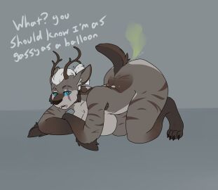 all_fours anthro ass ass_up blue_eyes breasts claws deer dialogue domestic_cat eye_scar facial_scar fart fart_cloud felid feline felis female gassy hi_res horn hybrid mammal nude raised_tail scar smelly solo stink_fumes stink_lines tail talking_to_viewer teeth vernoncaolo