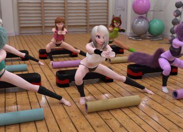 2025 3d anna_(frozen) anthro bare_legs barefoot blue_eyes breasts cat_ears cat_girl cat_tail catgirl cheshire cheshire_cat clothing cute disney disney_princess elsa_(frozen) exercise_ball feet feet_focus female female_only fitness foot_fetish fox_ears fox_girl fox_tail frozen_(film) indoors laying_down long_hair long_legs medium_breasts panties small_breasts smile sportswear sweating sweaty toes tommytinycat underboob working_out workout workout_clothes workout_outfit