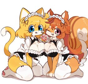 2girls anthro cat_ears cat_girl catgirl feline female female_only fur furry kat_kitt looking_at_viewer maid smile tagme tail