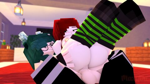 1futa 1girls 3d anal_sex ass bedroom big_ass breasts burgundy_hair cat_ears cyan_hair dark_toxy_(eeveelewds) dickgirl erect_nipples erect_penis female from_behind futa_on_female futanari glasses green_eyes horny_female horny_futa humanoid_penis intersex legs_up looking_at_partner looking_back max_welsh_(maxyda) maxyda mine-imator minecraft nipples nude nude_female nude_futa on_bed outside penis pussy riding smile stockings tagme wet_pussy yuri