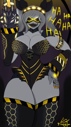 1girls 2d female female_only humanoid j_(murder_drones) laugh laughing murder_drones robot robot_girl robot_humanoid screen_face solo tagme