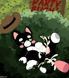 anthro bodily_fluids cum cum_overflow domestic_cat felid feline felis from_front_position genital_fluids inflation lying male male/male mammal missionary_position on_back pixile_studios plant rileypeyton sex shrub solo super_animal_royale torau tuxedo_cat