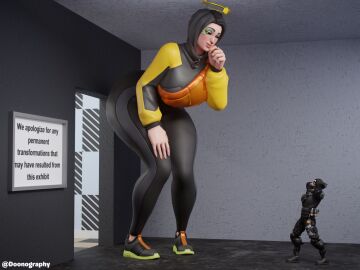 3d ass blender body_growth body_growth_(enlargement) d'ark_(fortnite) dominant_female doonography female fortnite fortnite:_battle_royale giantess growth male male/female room_filling sequence supersonic_(fortnite) thick_thighs thighs tight_clothing watermark