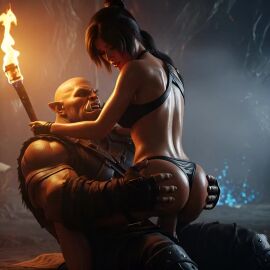 2025 ai_generated bare_back brown_hair cowgirl_position dominant dominant_female fantasy female femdom fit fit_female high_quality high_resolution highres lara_croft lara_croft_(survivor) leshay7 looking_at_viewer male orc orc_male passionate perfect_ass perfect_body perfect_legs ponytail seductive_look sitting_on_lap sitting_on_person tagme tamed thong thong_bikini tomb_raider tomb_raider_(survivor) toned_female video