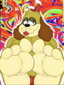 1boy 3_toes anthro beagle big_feet bulge canine chubby cute feet feet_focus filthyopossum fleegle_(banana_splits) foot_fetish foot_focus furry gay male mammal paws psychedelic tease teasing teasing_feet teasing_viewer the_banana_splits tongue underwear