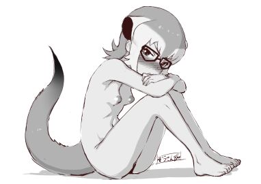 1girls animal_ears barefoot blush breasts completely_nude crossed_arms ear_blush eyewear feet female fish_tail frown full_body glasses grey_hair high_resolution hugging_own_legs kemono_friends kemono_friends_3 knees_to_chest knees_up looking_at_viewer masuyama_ryou meerkat_(kemono_friends) meerkat_ears meerkat_tail multi_ear multicolored_hair navel nipples nose_blush nude pointy_breasts short_hair sidelocks sitting small_breasts solo tail toes very_high_resolution