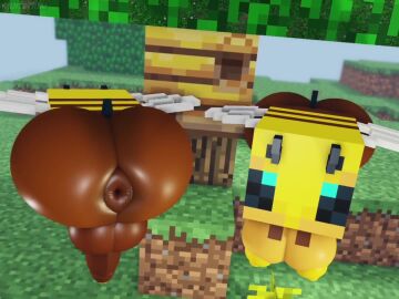 3d animated anus ass backsack balls bee bee_(minecraft) big_ass big_breasts big_butt both_sexes_in_same_situation breasts busty_feral duo female feral huge_ass huge_butt looking_at_viewer male minecraft minecraft_mob mojang muitetul no_sound penis puffy_anus tagme video