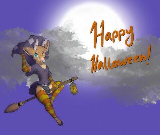 broom broom_riding cleaning_tool clothing deer eisbox halloween_themed hi_res lamp lantern legwear male mammal moon sky skyscape solo stockings