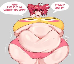 1girls bbw belly big_belly big_breasts breasts busty chubby chubby_female dialogue emoji emoji_shirt fat fatass_teto female female_only flushed_emoji_shirt huge_breasts kasane_teto large_breasts moonraige panties red_eyes red_hair shirt solo text thick_thighs thunder_thighs vocaloid wide_hips