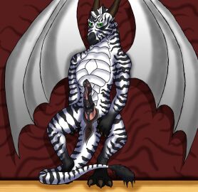 2007 anthro anus claws dragon equid equine erection genitals hi_res horn hybrid looking_at_viewer male mammal mythological_creature mythological_scalie mythology penis raith_dw scalie smile solo zebra