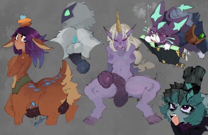 3futas absurd_res animal_genitalia animal_genitalia_on_humanoid animal_penis anthro anus aroused balls battle_academia_series battle_principal_yuumi biped bovid breasts brown_body brown_fur brown_tail caprine celestial_(league_of_legends) deer deer_taur desperation equine_genitalia equine_penis erection feral fur futanari genitals goonie-san grey_background group hi_res horsecock_on_humanoid humanoid intersex kindred lamb_(league_of_legends) league_of_legends lillia_(league_of_legends) male penis purple_body rear_view riot_games sex sheep short_tail simple_background soraka sudden_erection tail taur teeth tencent tongue tongue_out vex_(league_of_legends) warwick yordle yuumi_(lol)