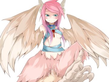 1boy bird_legs blush breasts brown_feathers brown_wings censored cum earrings feather_hair feathered_wings feathers female frfr game_cg gradient_hair harpy jewelry looking_at_viewer male mon-musu_quest! monster_girl mosaic_censoring multicolored_hair non-web_source penis pink_feathers pink_hair pov purple_hair reina_(mon-musu_quest!) sex small_breasts smile straight transparent_background winged_arms wings