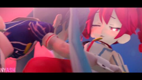 3d 3d_(artwork) age_difference ahe_gao anime black_eyes blowjob closed_eyes cute femdom futa_on_female futanari hatsune_miku kasane_teto longer_than_10_seconds no_sound nyash_(artist) open_mouth penis precum red_eyes red_hair slim source_filmmaker tagme teenager video vocaloid white_body wide_hips
