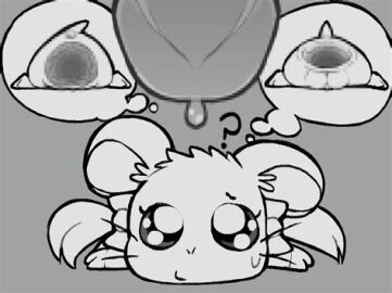 bijou_(hamtaro) duo female gaping_anus gaping_pussy grey_background hamster hamtaro_(series) male no_color penis pussy ribbons star_rifle tagme thinking