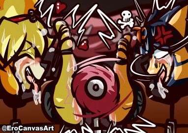 5_toes absurd_res animal_crossing ankha ankha_(animal_crossing) anthro bell bell_collar big_feet black_eyes blonde_hair blue_hair blush bodily_fluids bondage bound brush brushing_feet cabimangaka canid canine canis closed_eyes clothing collar cross-popping_vein crying_laughing domestic_cat domestic_dog duo egyptian egyptian_clothing egyptian_headdress english_text erocanvasart eyeshadow feet felid feline felis female female/female fluffy_ears foot_fetish foot_focus foot_play fur hair hair_up heart_symbol hi_res isabelle_(animal_crossing) jewelry laugh makeup mammal nintendo restraints rollers running_makeup saliva shaded short_hair side_view signature skull_symbol soles stocks straps sweat sweaty_feet tears text tickle_fetish tickle_torture tickling tickling_feet toe_restraints toes toes_tied tongue two-tone_feet wall_trophy yellow_body yellow_fur