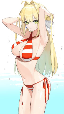 1girls absurd_res absurdres ahoge armpits arms_above_head arms_up ass bare_armpits bare_back bare_belly bare_chest bare_hands bare_hips bare_legs bare_midriff bare_navel bare_shoulders bare_thighs bare_torso belly belly_button bikini bikini_bottom bikini_only bikini_top blonde-haired_female blonde_eyebrows blonde_female blonde_hair blue_background braid braided_hair breasts cleavage collarbone covered_nipples cross_halter_bikini crown_braid curvy curvy_body curvy_female curvy_figure curvy_hips curvy_thighs dot_nose dripping_wet earrings elbows exposed exposed_armpits exposed_arms exposed_belly exposed_legs exposed_midriff exposed_shoulders exposed_thighs exposed_torso eyebrows_visible_through_hair fate/grand_order fate_(series) female female_focus female_only fingers gradient_background green-eyed_female green_eyes groin hair_between_eyes half_naked hands_above_head hands_up high_resolution highres hourglass_figure large_breasts legs legs_together light-skinned_female light_skin long_hair looking_at_viewer naked naked_female navel nero_claudius_(fate) nero_claudius_(swimsuit_caster) nude nude_female pussy red_bikini red_bikini_bottom red_bikini_top red_string_bikini red_swimsuit red_swimwear rella2930 rikui_(rella2930) shiny_arms shiny_belly shiny_breasts shiny_hair shiny_legs shiny_shoulders shiny_skin shiny_thighs shoulders side-tie_bikini sideboob simple_background slender_body slender_waist slim_female slim_waist solo standing string_bikini swimsuit swimwear thick_thighs thighs thin_waist upper_body v-line wet wet_belly wet_bikini wet_body wet_breasts wet_face wet_hair wet_legs wet_pussy wet_skin wet_thighs white_background white_bikini white_bikini_bottom white_bikini_top white_string_bikini white_swimsuit white_swimwear wide_hips