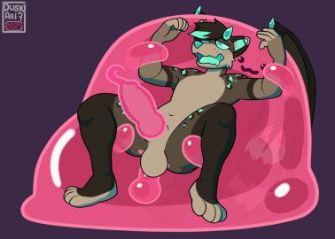 anal anal_sex animal_genitalia animated bat_wings blush blush_lines canid canine canine_genitalia duskari7 ear_piercing gay genitals goo_creature hi_res male mammal membrane_(anatomy) membranous_wings penetration penis penis_in_slime piercing slime slime_(blob) slime_penetration slime_penis wings