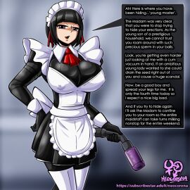 artificial_vagina english_text female femdom femdom_caption fully_clothed latex maid maid_headdress maid_uniform neocorona onahole pocket_pussy shiny_clothes speech_bubble tagme text uniform vaccum vacuum vacuum_cleaner
